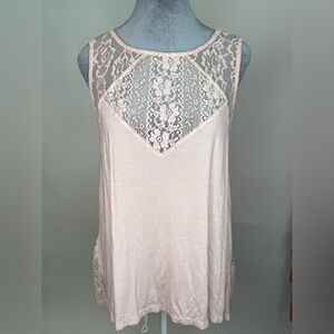 POL Blush Lace Panel Tank Top Sleeveless Boho Romantic Boutique